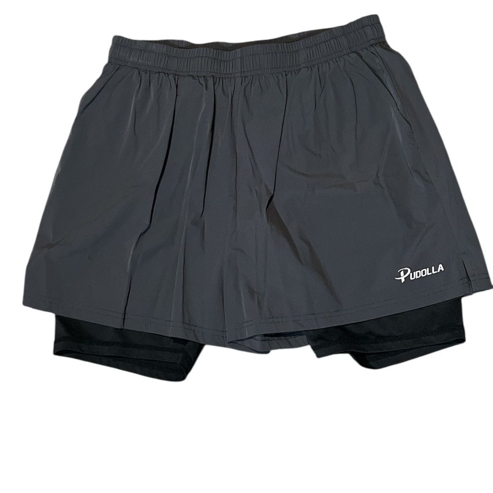 Pudolla Men's Black Athletic 2-in-1 Running Shorts